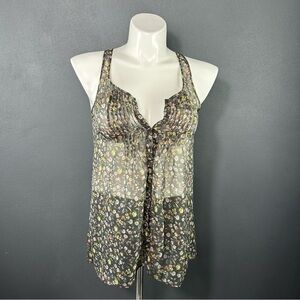 Aerie Green Floral Sheer Button Down Tank Top